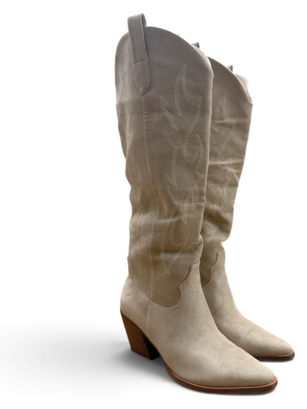 Iiimmu Knee High Cowboy Boots Beige Size 9 - 1829